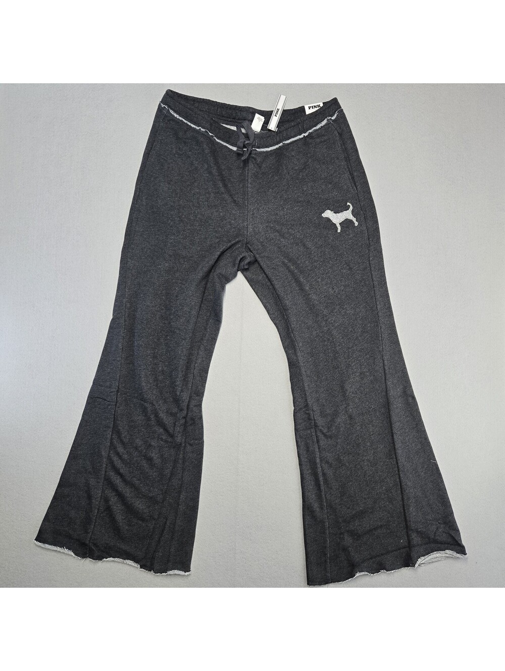 PINK Ivy Terry Flare Pants Womens XL Charcoal Heather Cotton Knit NWT 27255743